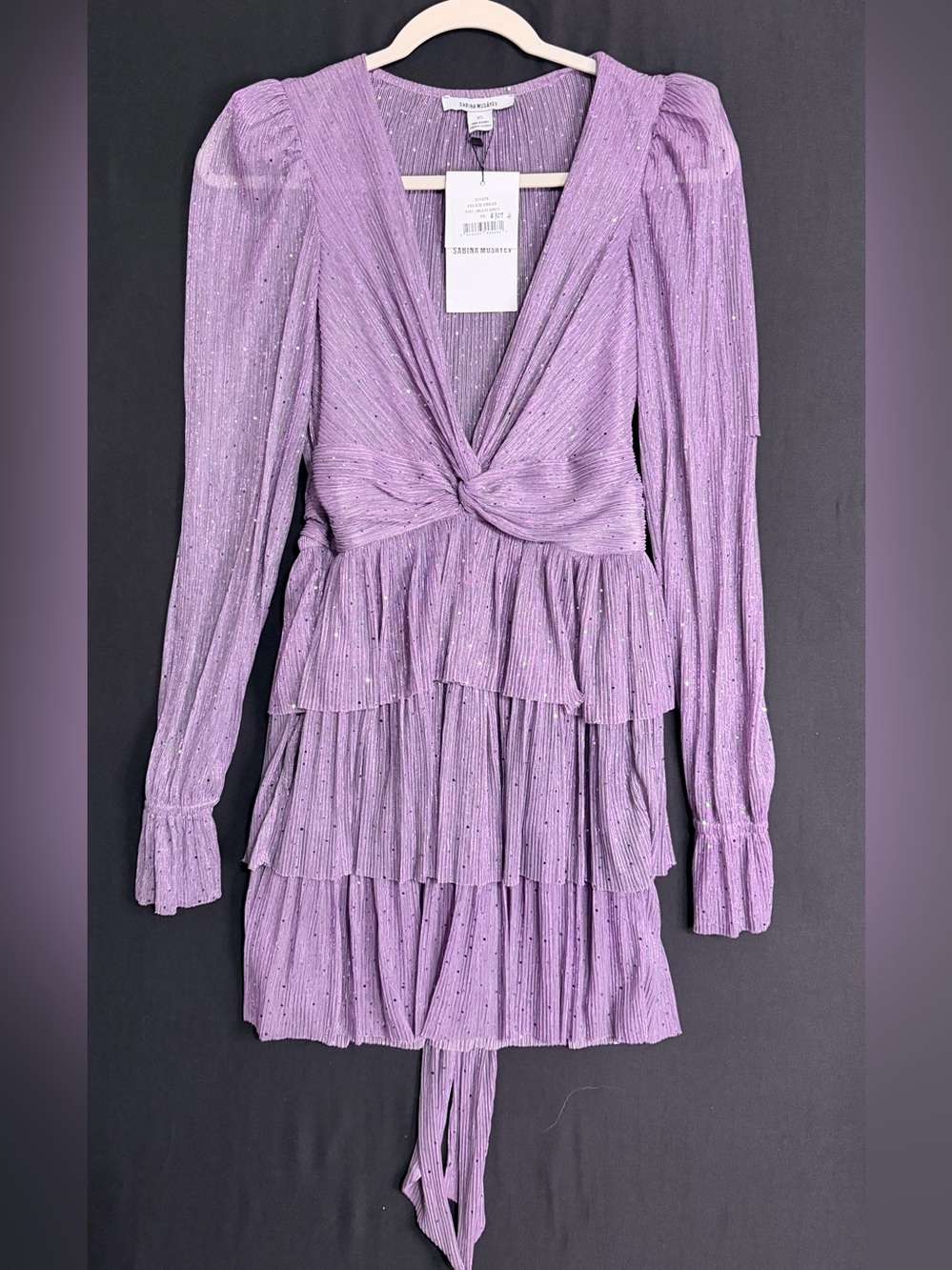 NWT Sabina Musayev Sparkling Lilac V-Neck Pleated Mini Dress *Damage* needs love
